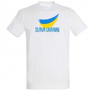 Balti Ukrainos marškinėliai „Slava Ukraini“